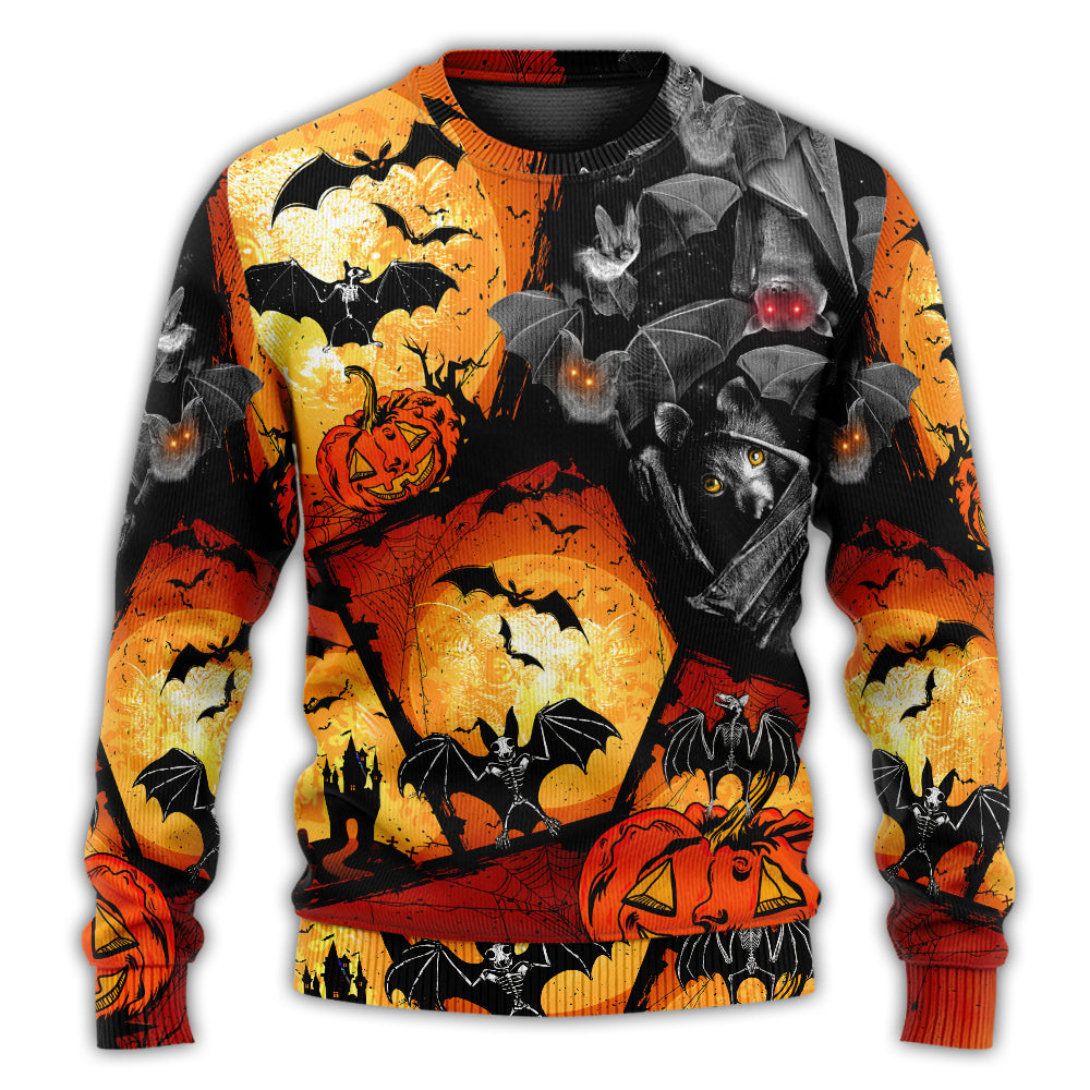 Halloween Bat Pumpkin Night Sweater For Alternative Outfits Seasonal Events And Everyday Comfort