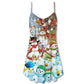 Snowman Happy Farm Holiday V-Neck Sleeveless Cami Dress For Christmas Parties Travel And Bright Seasonal Fashion
