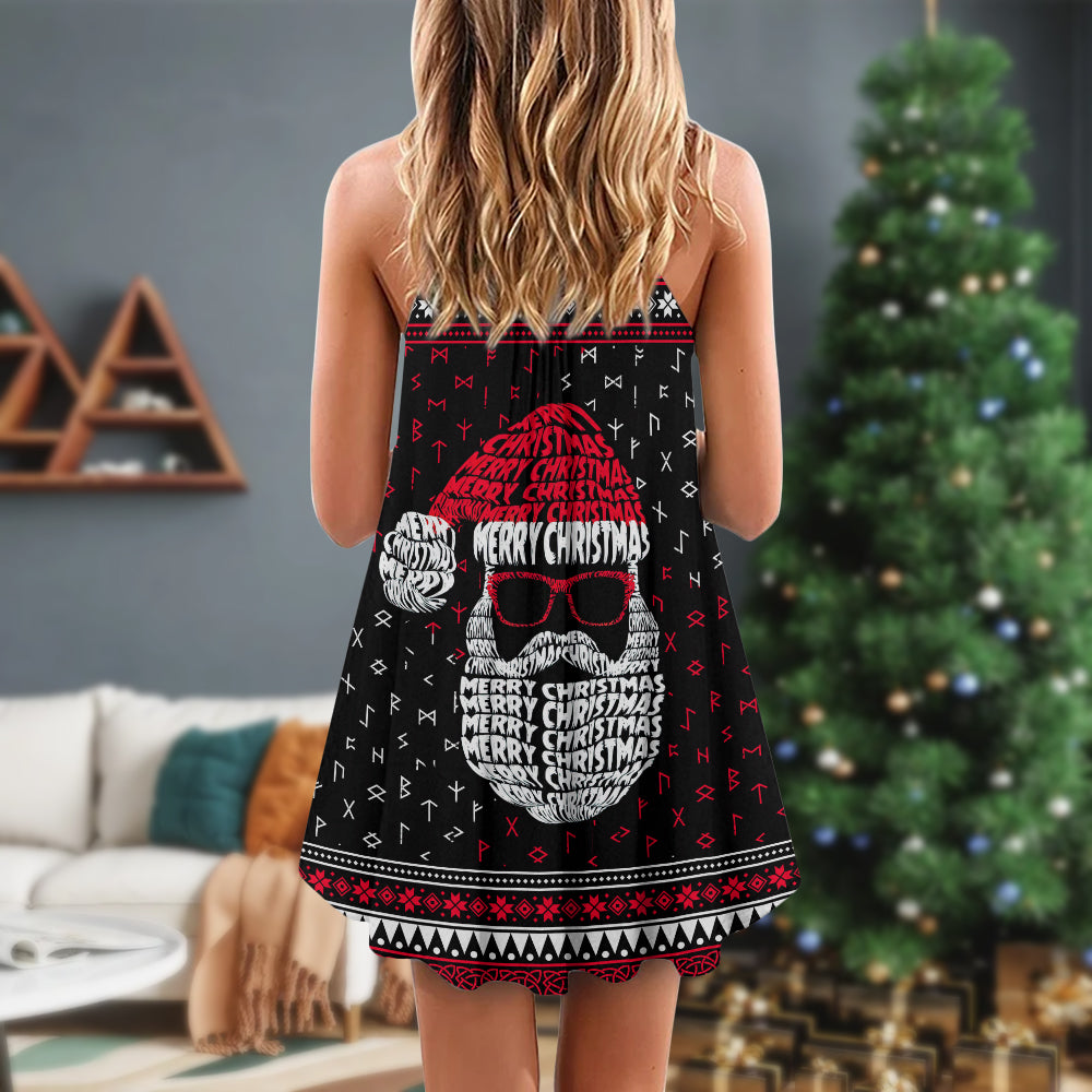 Christmas Santa Retro Nordic Pattern V-Neck Sleeveless Cami Dress For Festive Events And Casual Summer Styling