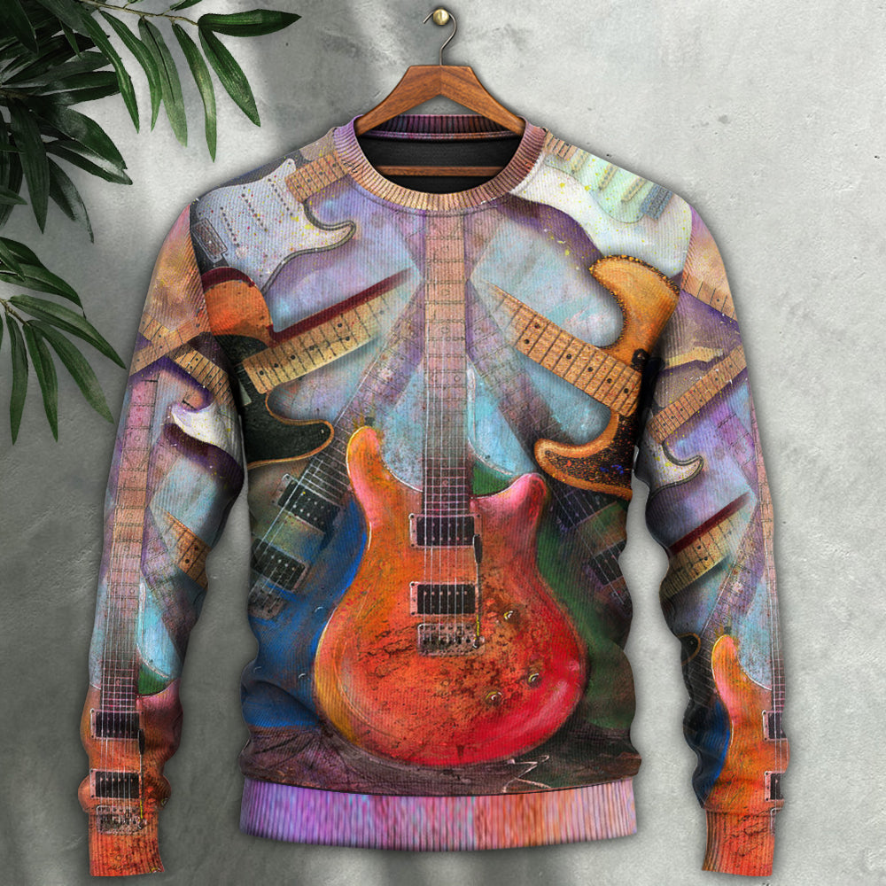 Colorful Guitar Music Abstract Sweater For Casual Wear Festivals Travel And Thoughtful Gifting