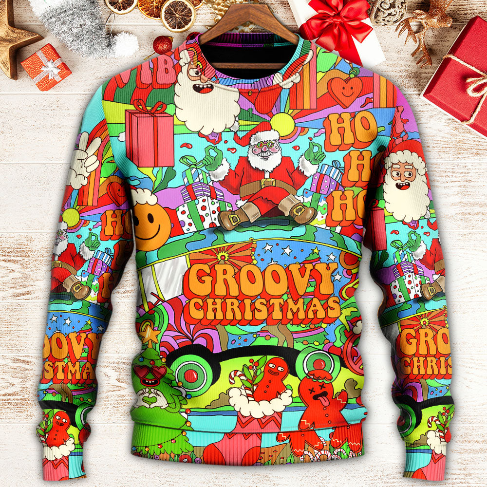Christmas Hippie Santa Bus Peace Sweater For Winter Parties Seasonal Adventures And Relaxed Everyday Styling