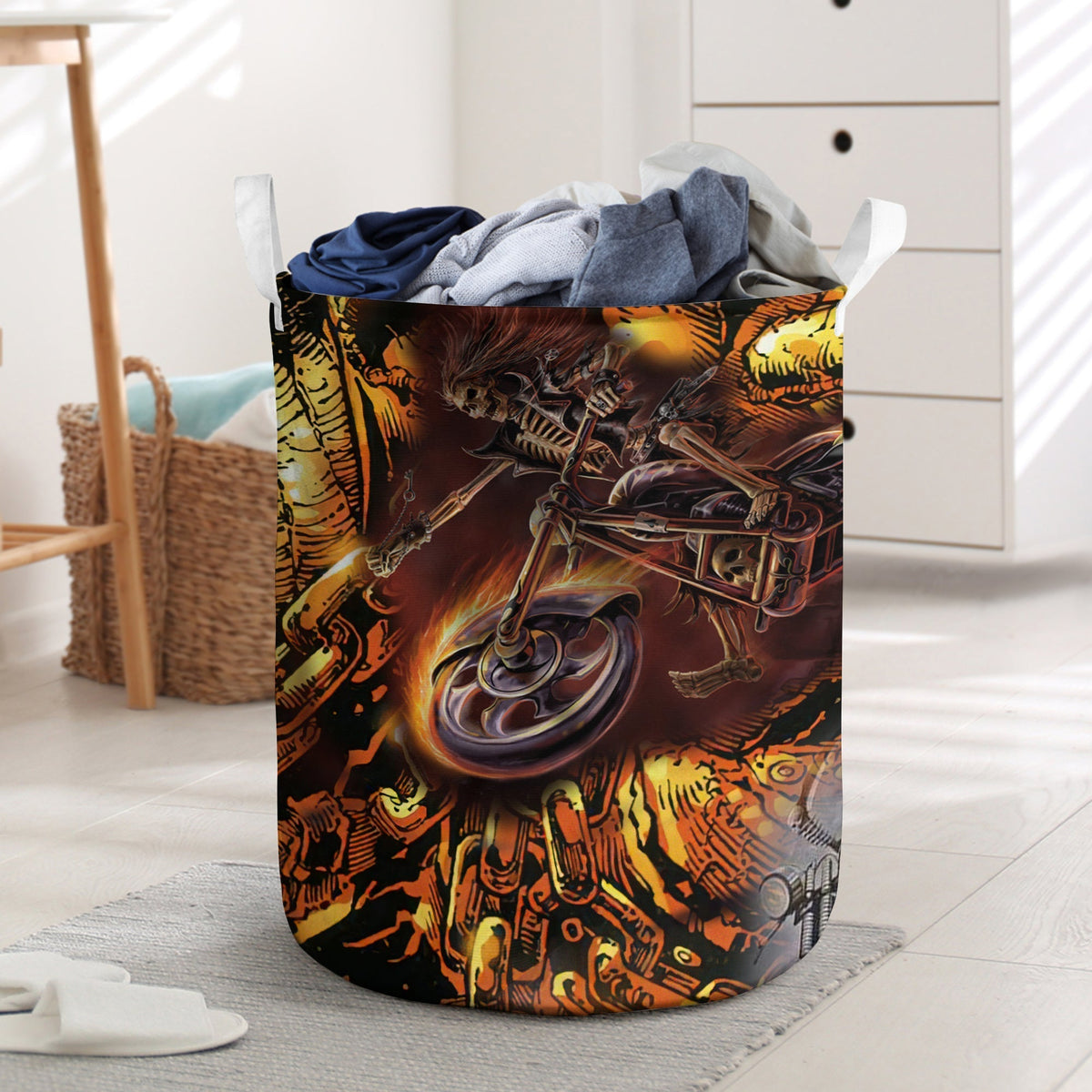 Skull Motorcycle Racing Fast Fire Laundry Basket For Room Home Organizer