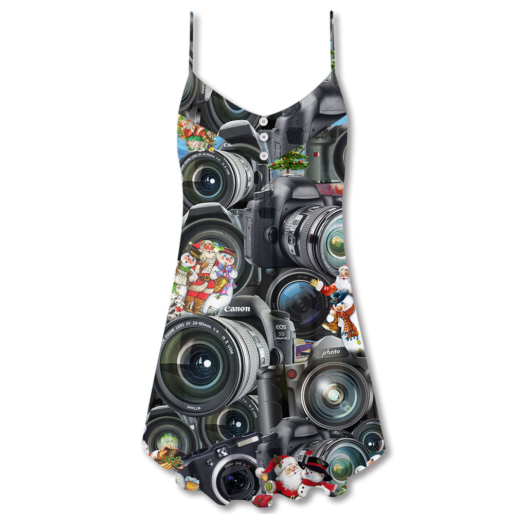 Camera Art Merry Christmas – Women's Summer Sleeveless V-Neck Camisole Dress