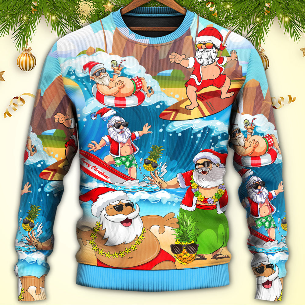 Christmas Santa Beach Play Holiday Funny Sweater For Family Gatherings Winter Travel And Everyday Seasonal Comfort