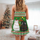 Christmas Meowy Cat Tree Fun V-Neck Sleeveless Cami Dress For Festive Events And Casual Summer Styling