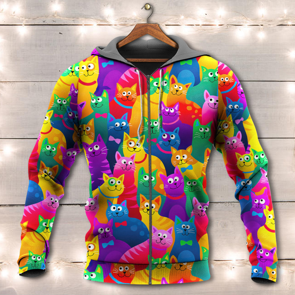 Funny Colorful Cats Hoodie For Casual Outfits Outdoor Trips And Comfortable Layering