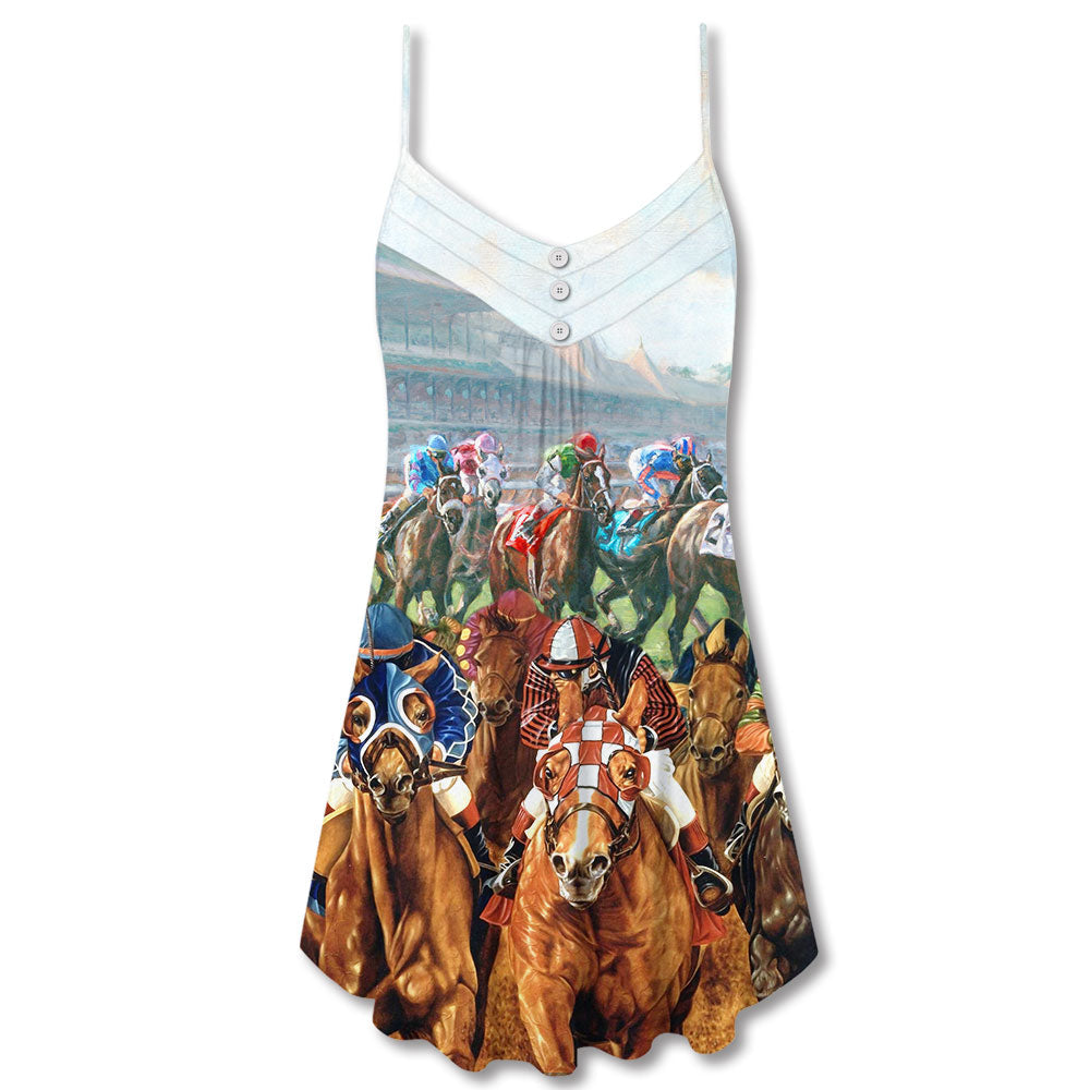 Horse Racing Wild Power V-Neck Sleeveless Cami Dress For Active Summer Gatherings And Relaxed Vacation Fashion