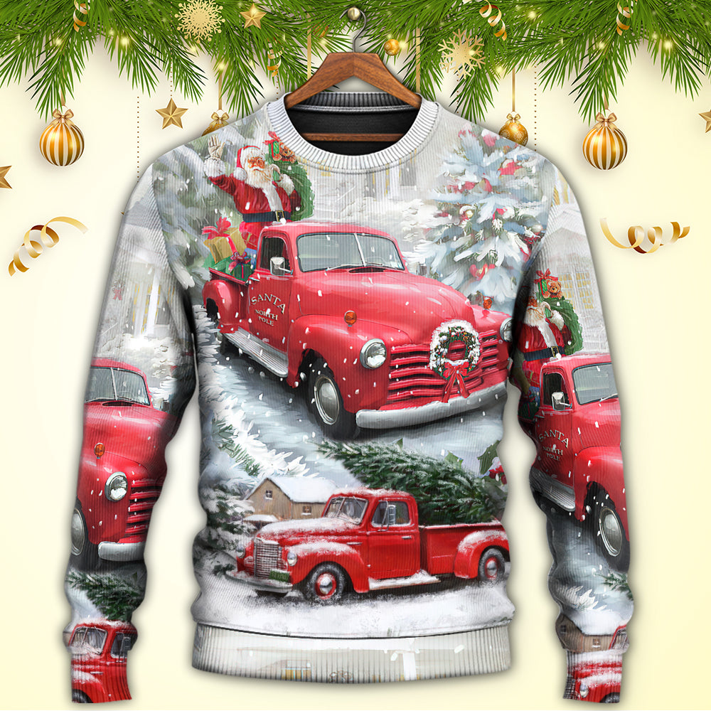 Christmas Santa Red Truck Xmas Is Coming Sweater For Winter Celebrations Family Events And Relaxed Seasonal Styling