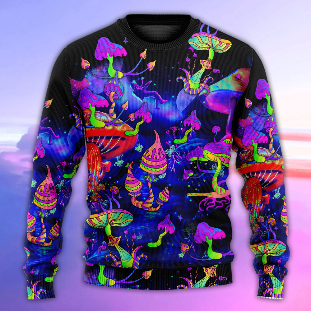 Hippie Mushroom Galaxy Neon Sweater For Colorful Outfits Weekend Events And Thoughtful Gift Giving