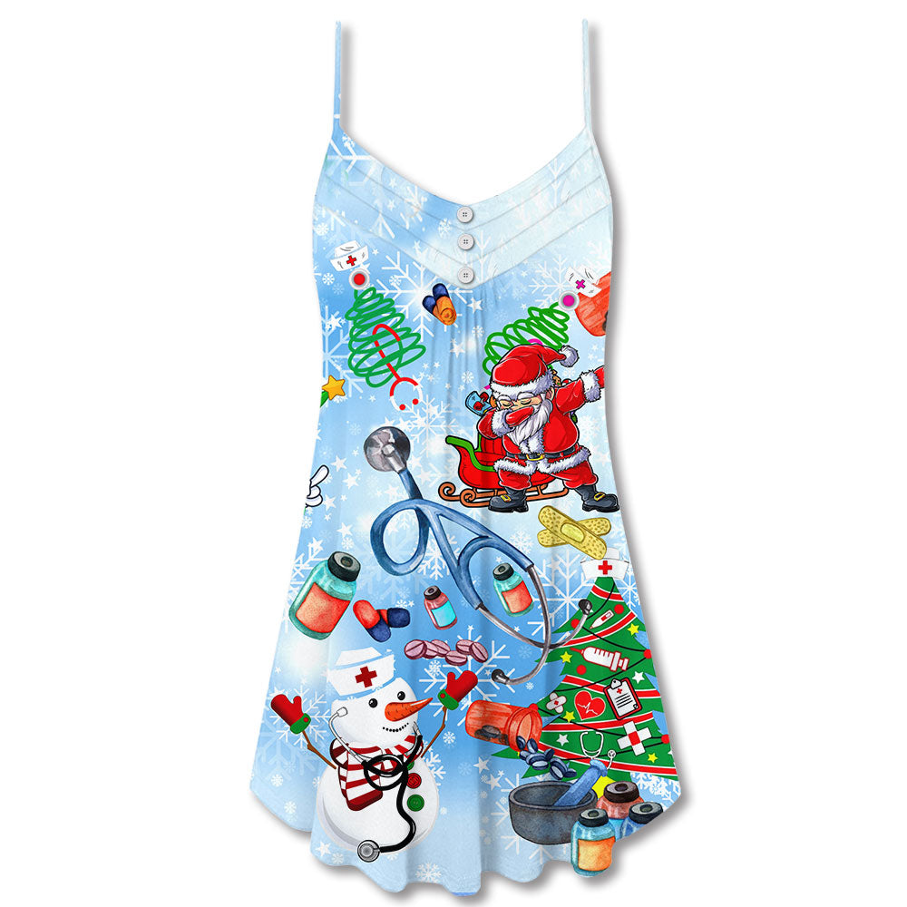 Nurse Love Santa Merry Christmas Snow V-Neck Sleeveless Cami Dress For Festive Events And Casual Summer Styling