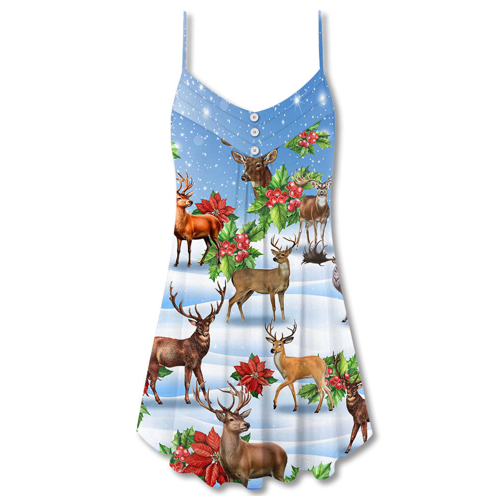 Deer Snow Art Merry Christmas – Women's Summer Sleeveless V-Neck Camisole Dress