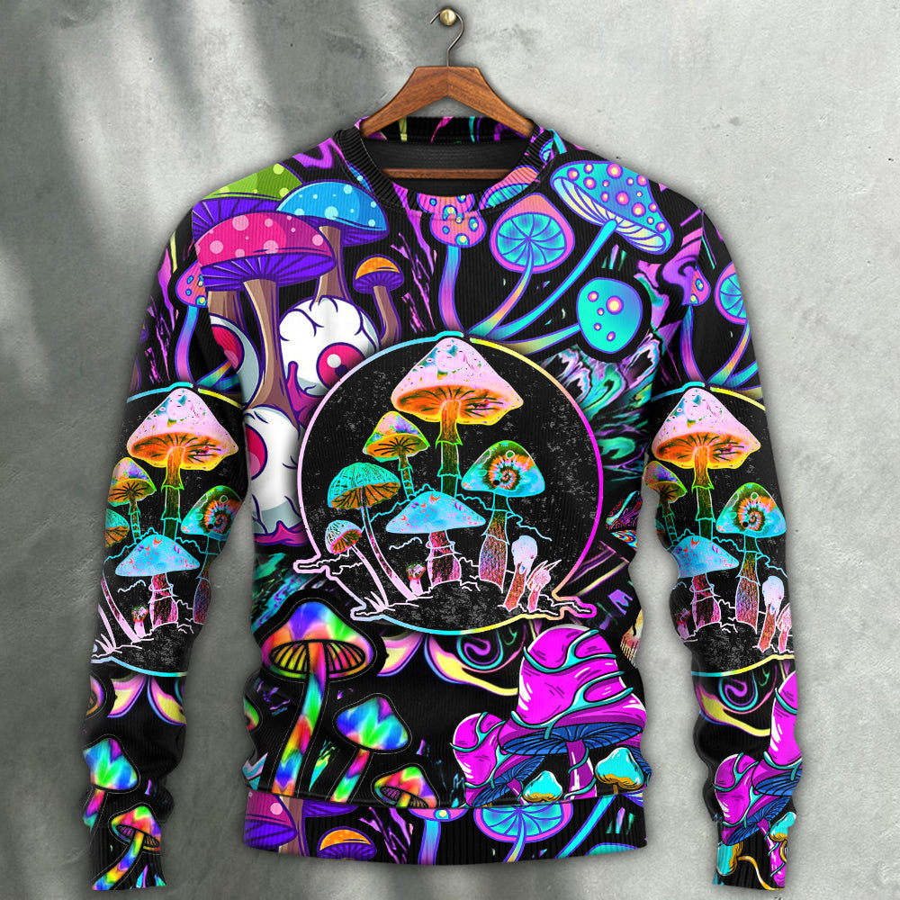 Hippie Mushroom Neon Light Colorful Sweater For Festival Adventures Vacations And Relaxed Daily Styling