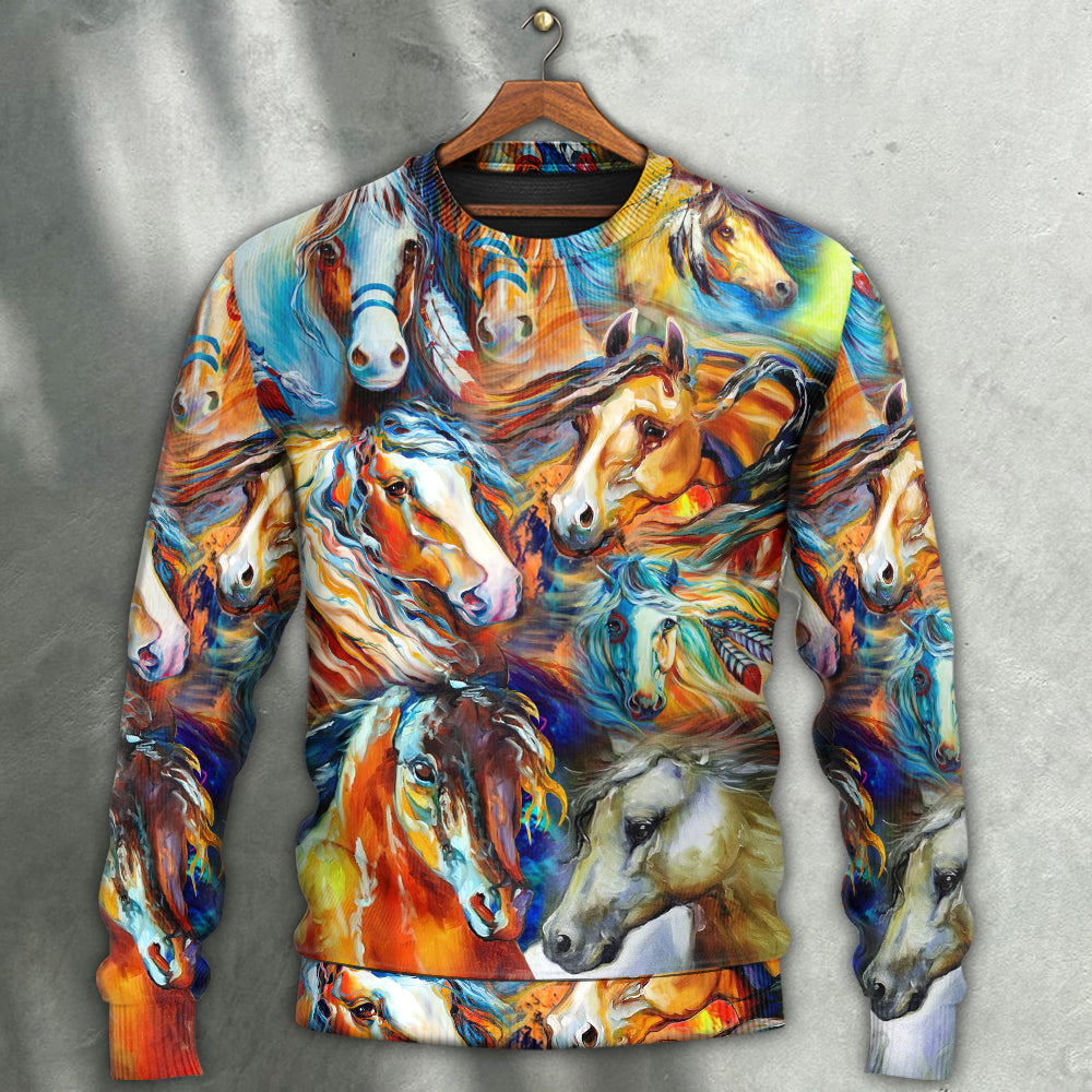 Colorful Horse Face Sweater For Casual Wear Travel Parties And Comfortable Seasonal Style