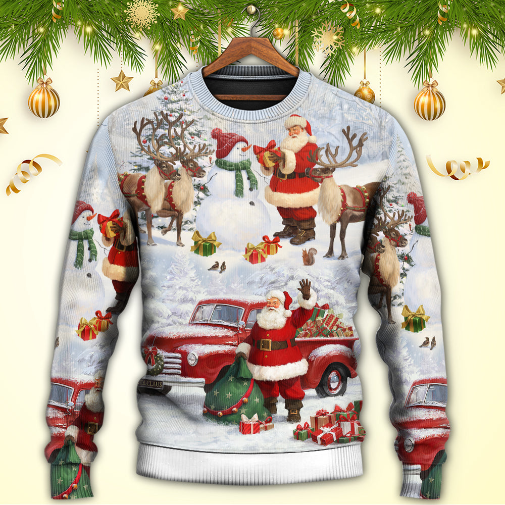Christmas Santa Gift Snow Painting Sweater For Festive Family Events Casual Wear And Holiday Gift Giving