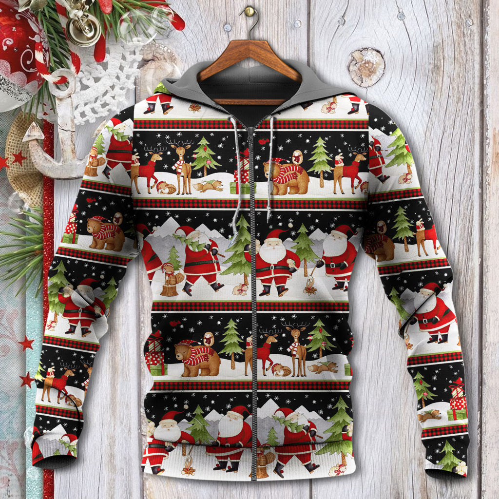 Happy Christmas Night Santa Reindeer Bear Hoodie For Festive Celebrations Seasonal Trips And Relaxed Winter Wear