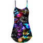 Cat Playing Golf Neon Lightning V-Neck Sleeveless Cami Dress For Game Day Events Travel And Warm Weather Outfits