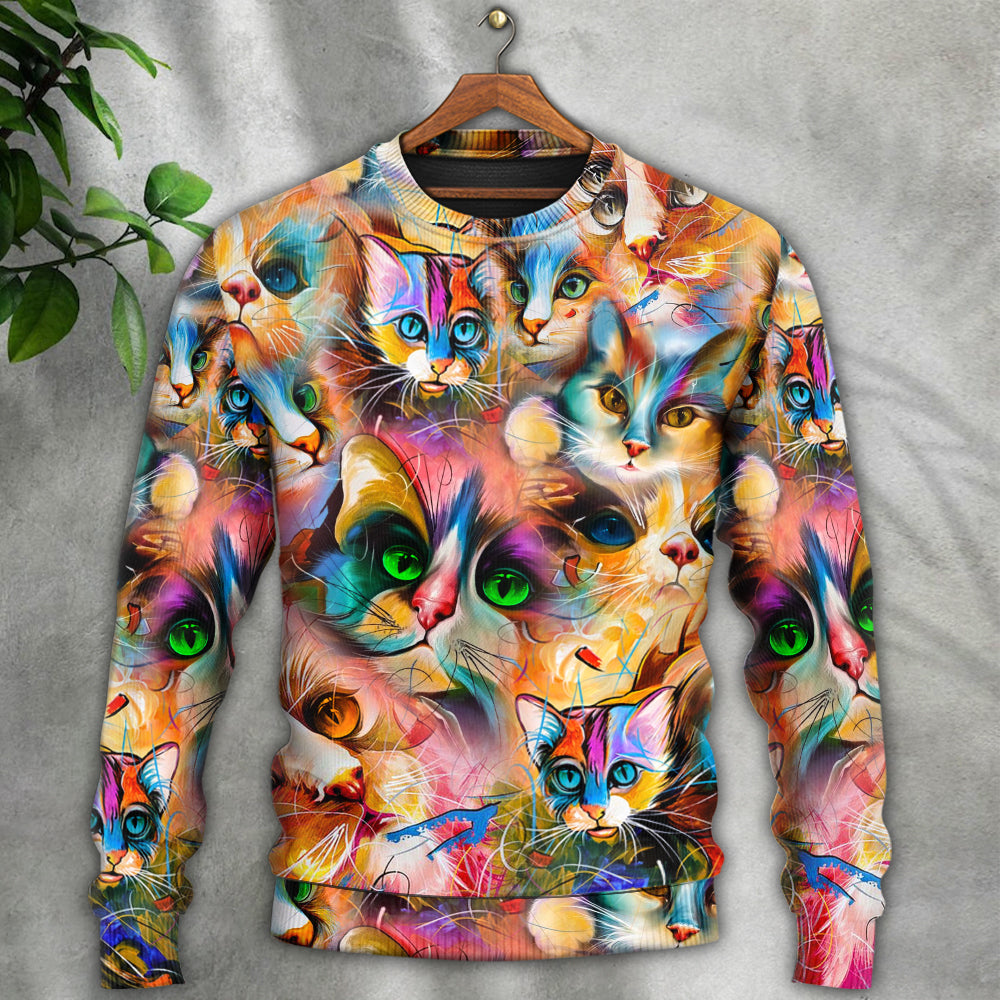 Colorful Cat Sweater For Animal Lovers Casual Wear Holidays And Thoughtful Gifting