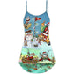 Christmas Cute Santa Happy Mood V-Neck Sleeveless Cami Dress For Festive Events And Casual Summer Styling