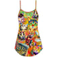 Funny Cat Lover Colorful Painting V-Neck Sleeveless Cami Dress For Vacations And Casual Warm Weather Wear