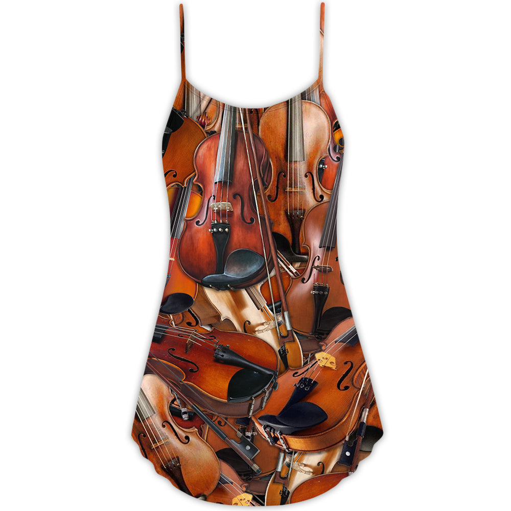 Violin Instrument Lover Quote V-Neck Sleeveless Cami Dress For Music Lovers Travel And Expressive Summer Fashion