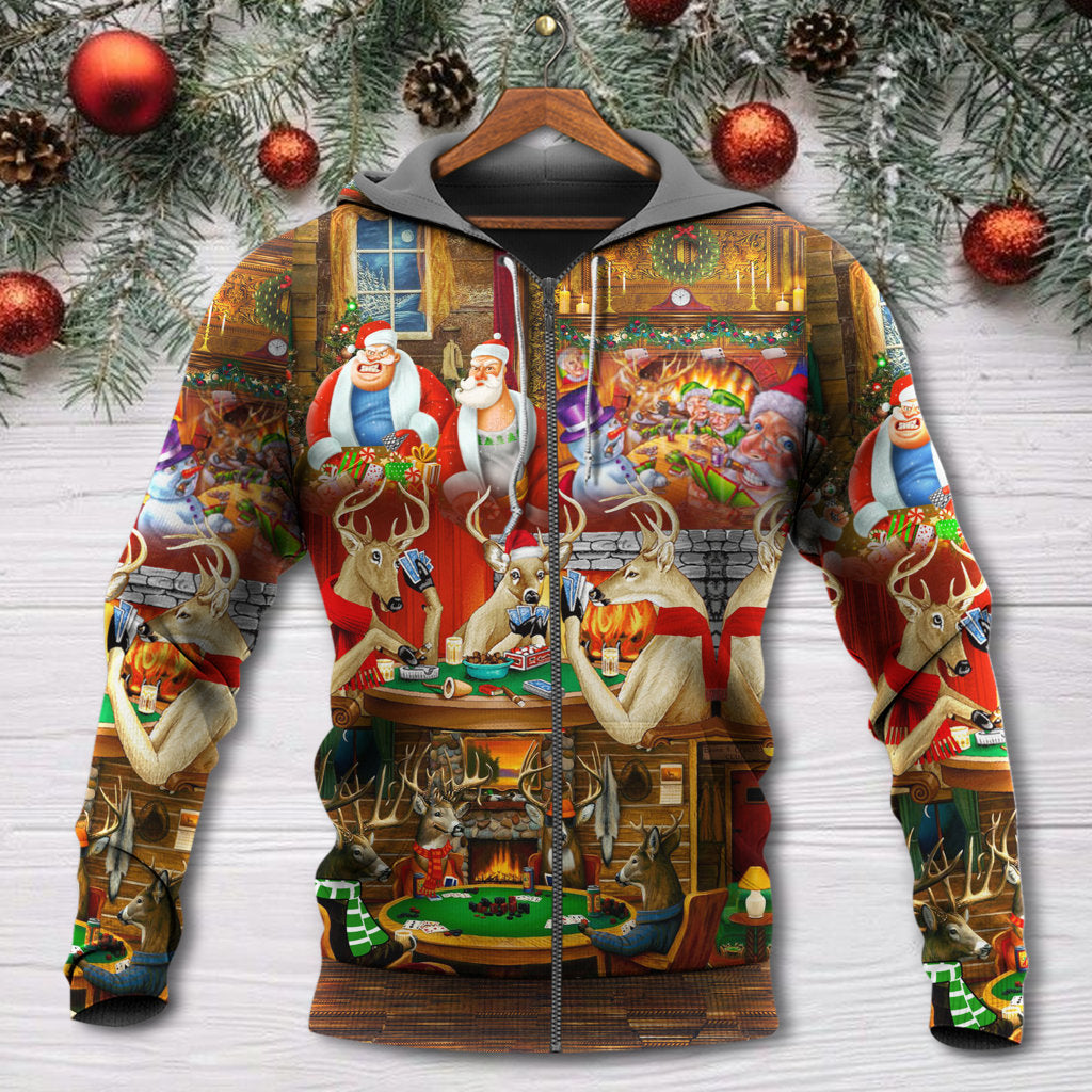 Christmas Poker Santa Friends Game Night Hoodie For Festive Celebrations Seasonal Trips And Relaxed Winter Wear