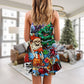 Christmas Skull Scary Holiday V-Neck Sleeveless Cami Dress For Summer Events And Comfortable Everyday Style