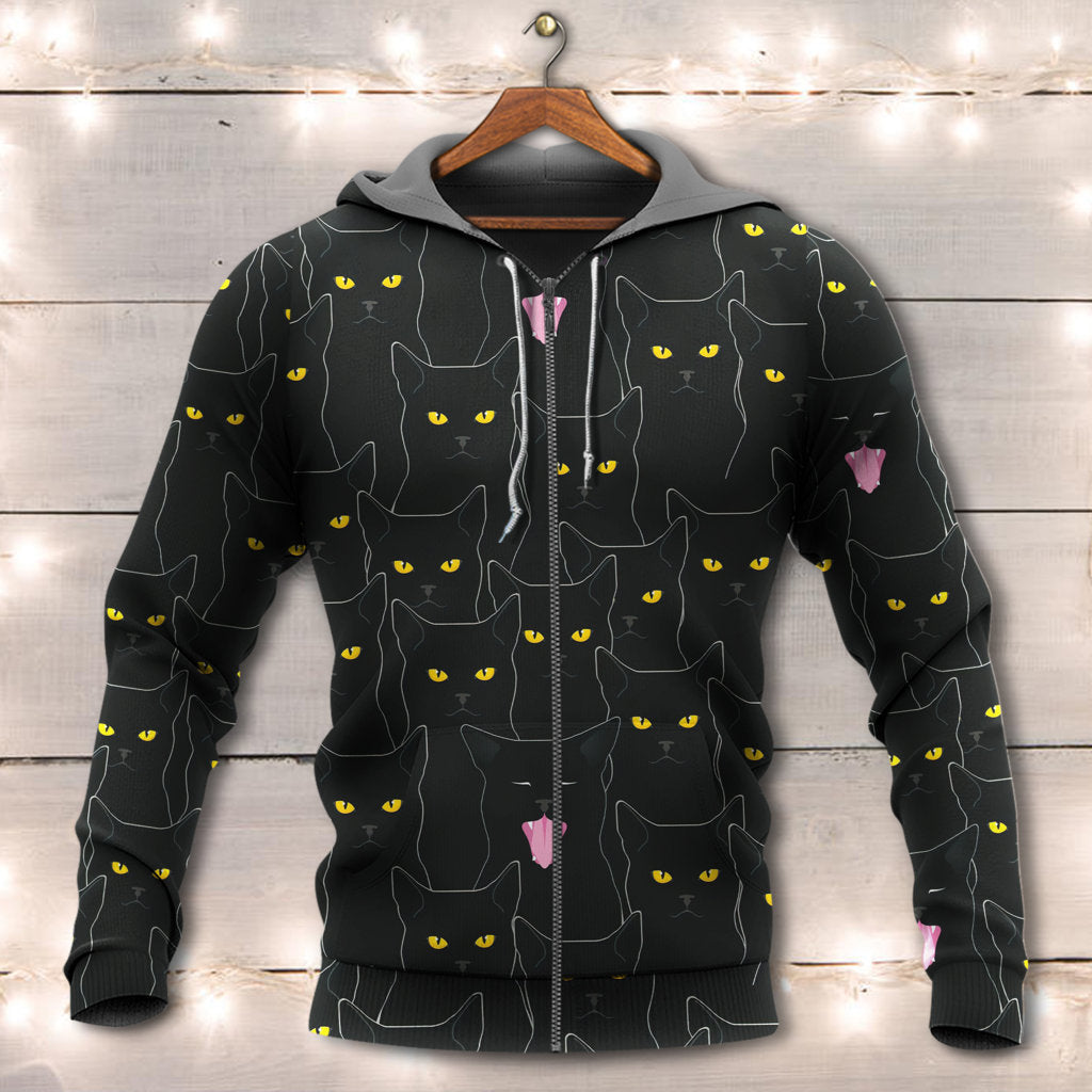 Black Cute Cat Eye Contact Hoodie For Wildlife Themes Travel Days And Comfortable Casual Style