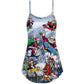 Christmas Santa Skateboarding Snow V-Neck Sleeveless Cami Dress For Festive Events And Casual Summer Styling