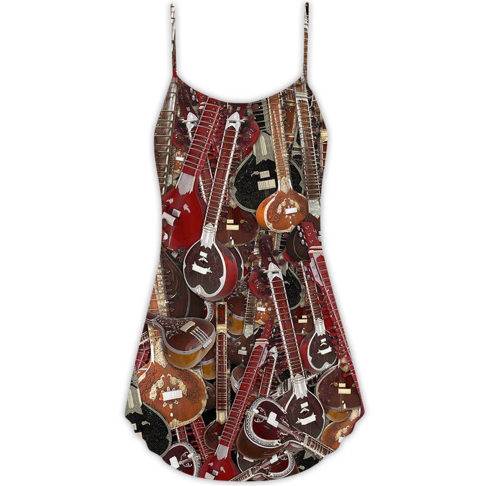 Sitar Player Awesome Quote V-Neck Sleeveless Cami Dress For Beach Trips Parties And Relaxed Warm Weather Style