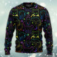Neon Colorful Cat Playing Sweater For Animal Lovers Casual Wear Holidays And Thoughtful Gifting