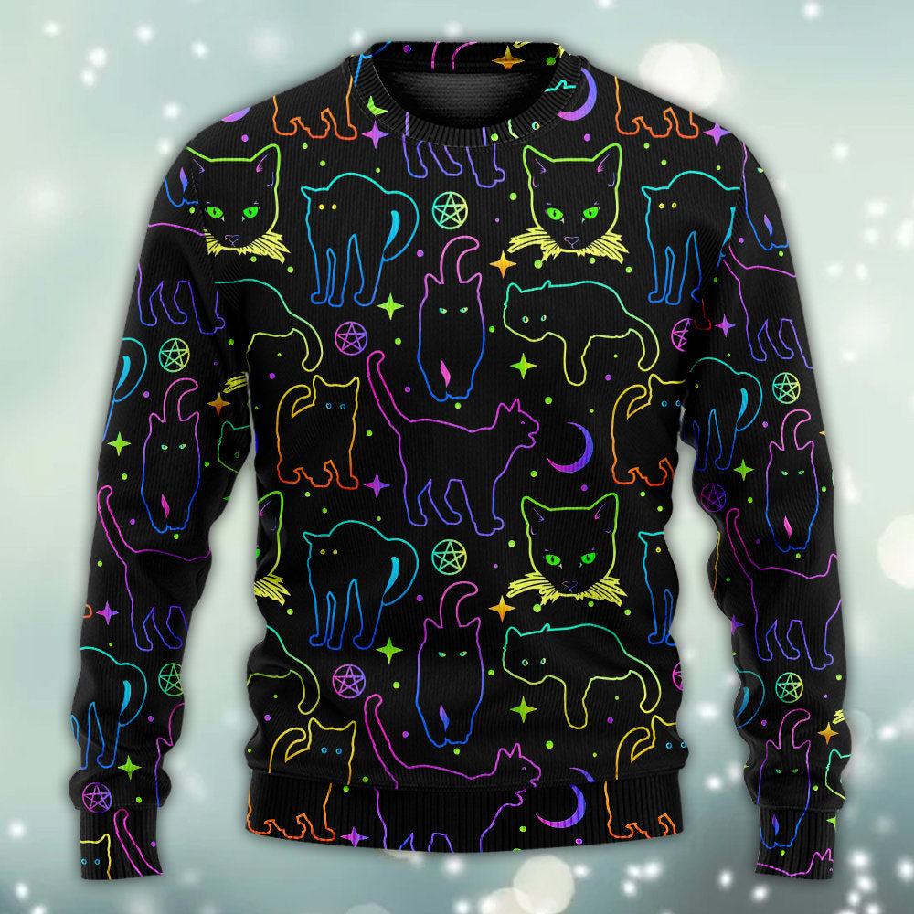 Neon Colorful Cat Playing Sweater For Animal Lovers Casual Wear Holidays And Thoughtful Gifting