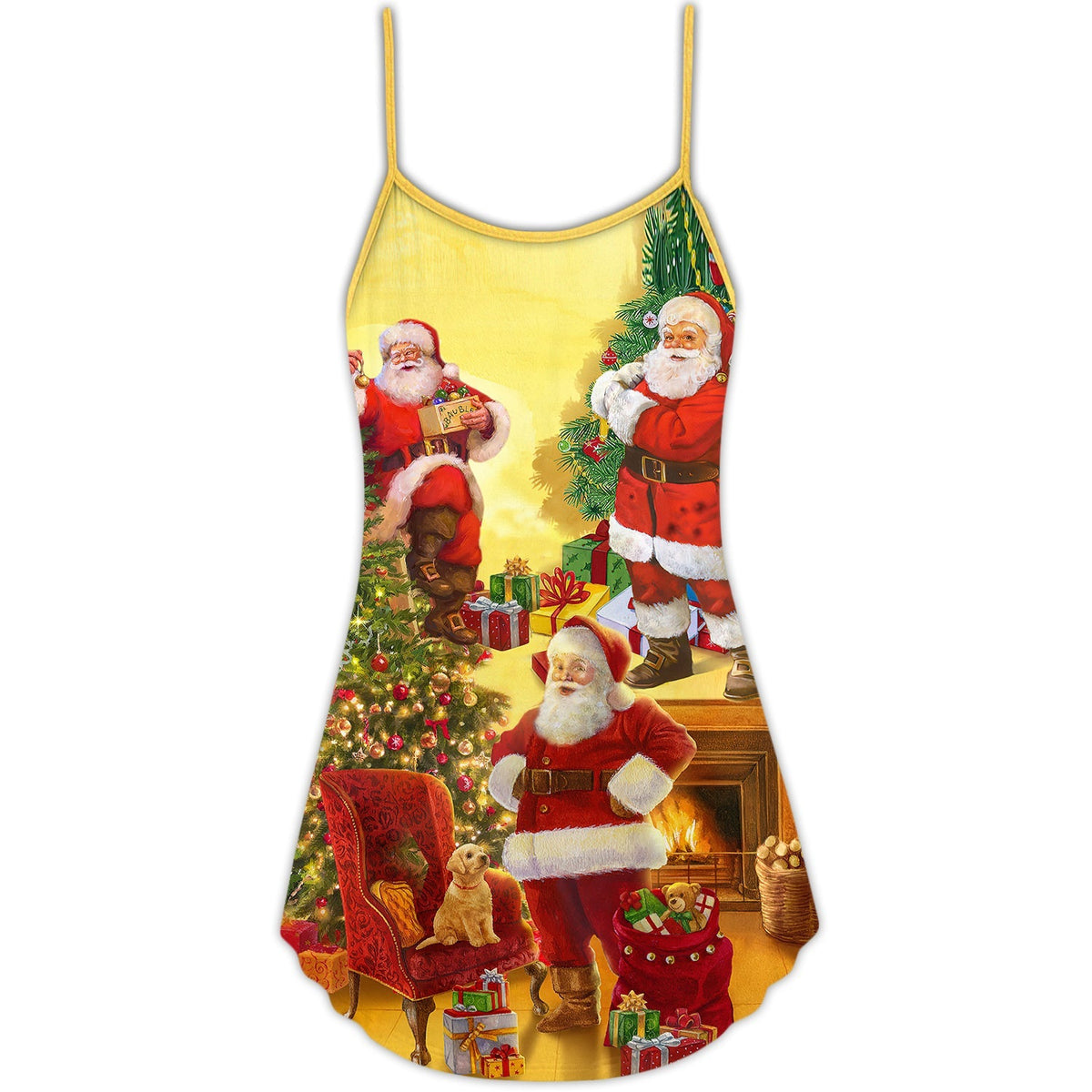Santa Story Holiday Joy V-Neck Sleeveless Cami Dress For Festive Events And Casual Summer Styling