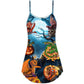 Halloween Dragon Pumpkin Night V-Neck Sleeveless Cami Dress For Spooky Season Events And Relaxed Casual Styling