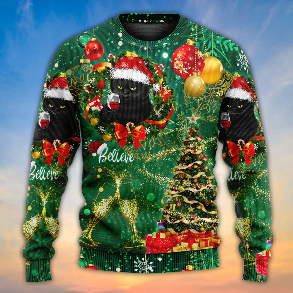 Christmas Black Cat Holiday Tree Glow Sweater For Seasonal Parties Cozy Gatherings And Thoughtful Holiday Gifts