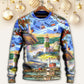 Lighthouse Christmas Santa Through The Storm Sweater For Festive Events Weekend Outings And Comfortable Winter Style