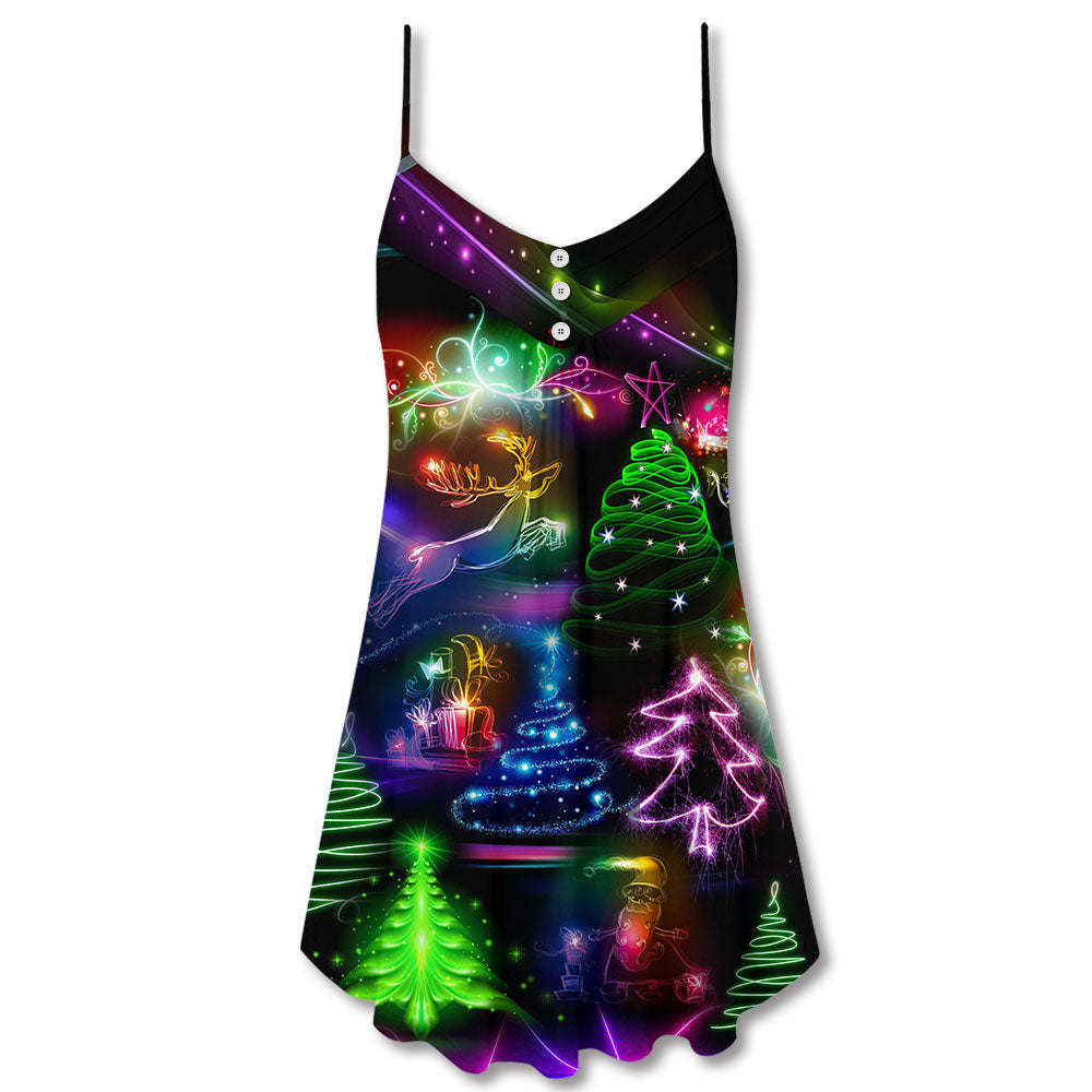 Christmas Neon Tree Snowman Style V-Neck Sleeveless Cami Dress For Festive Events And Casual Summer Styling