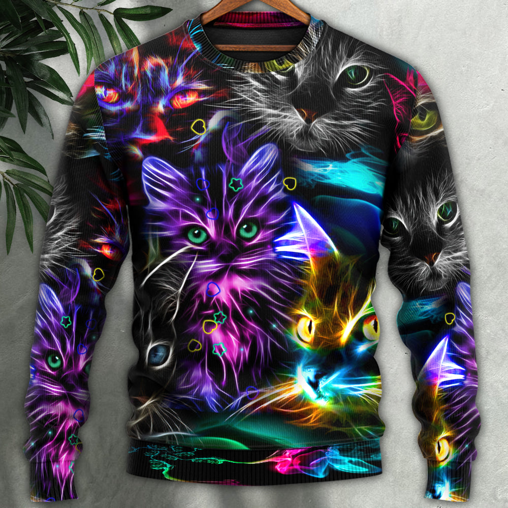 Funny Cat Neon Light Colorful Sweater For Animal Lovers Casual Wear Holidays And Thoughtful Gifting