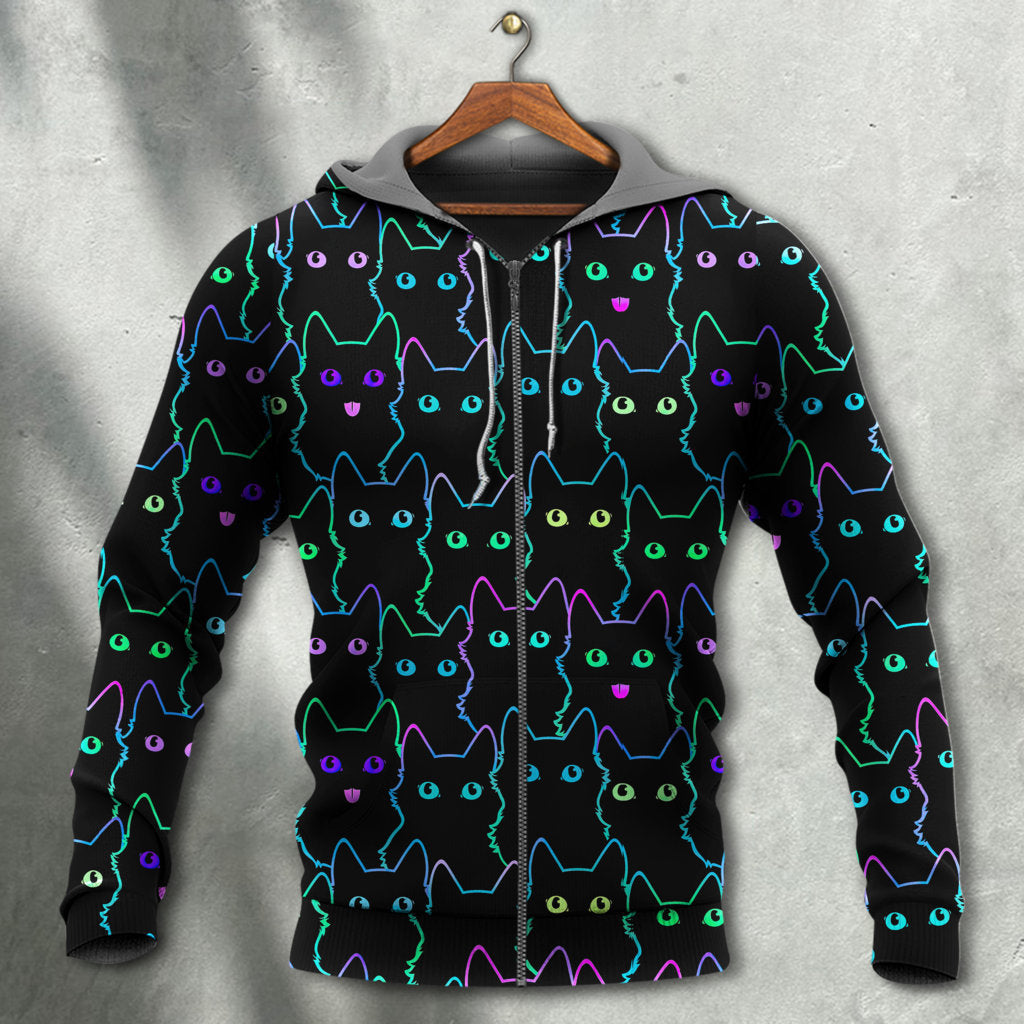 Cute Neon Kitten Glow Hoodie For Everyday Wear Outdoor Adventures And Comfortable Style
