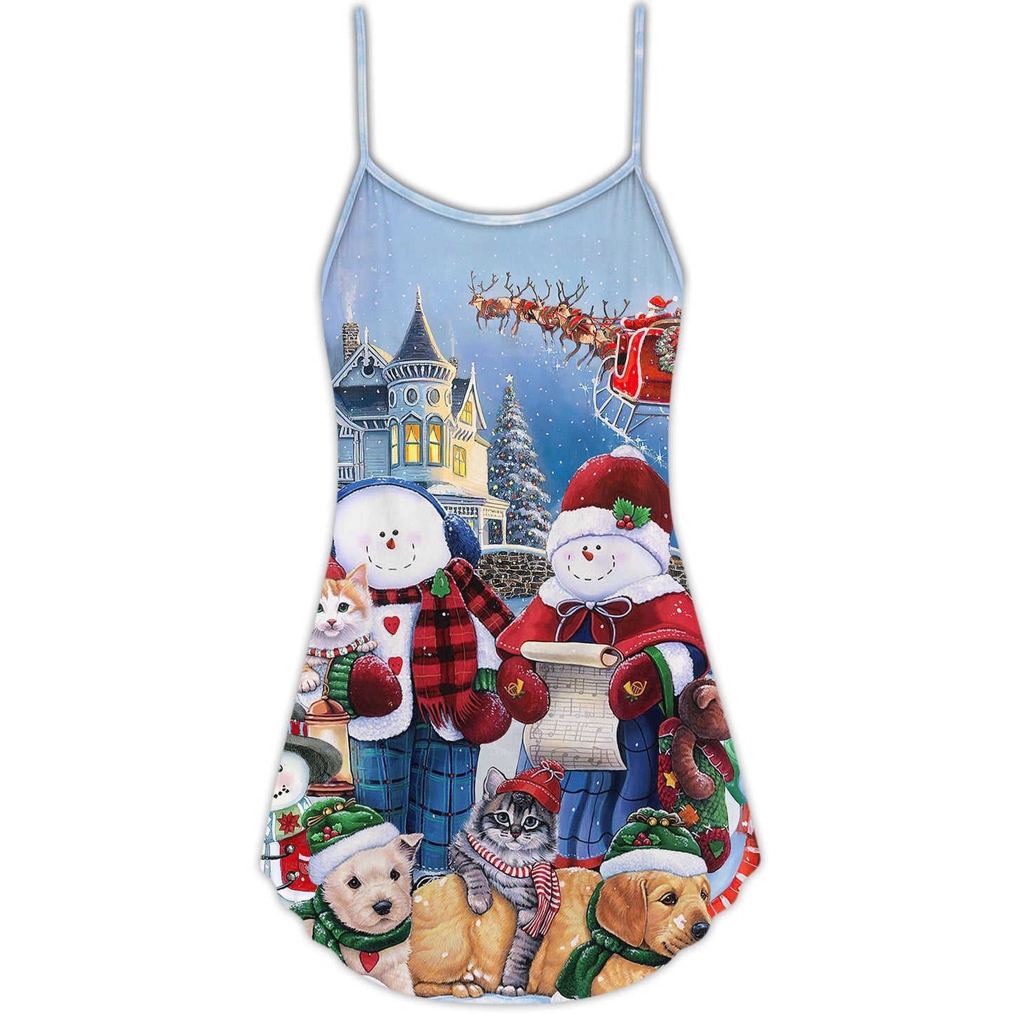 Christmas Family Snowman Joy V-Neck Sleeveless Cami Dress For Beach Trips Parties And Relaxed Warm Weather Style