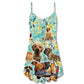 Dog Family Santa Merry Christmas Snow V-Neck Sleeveless Cami Dress For Vacations And Casual Warm Weather Wear
