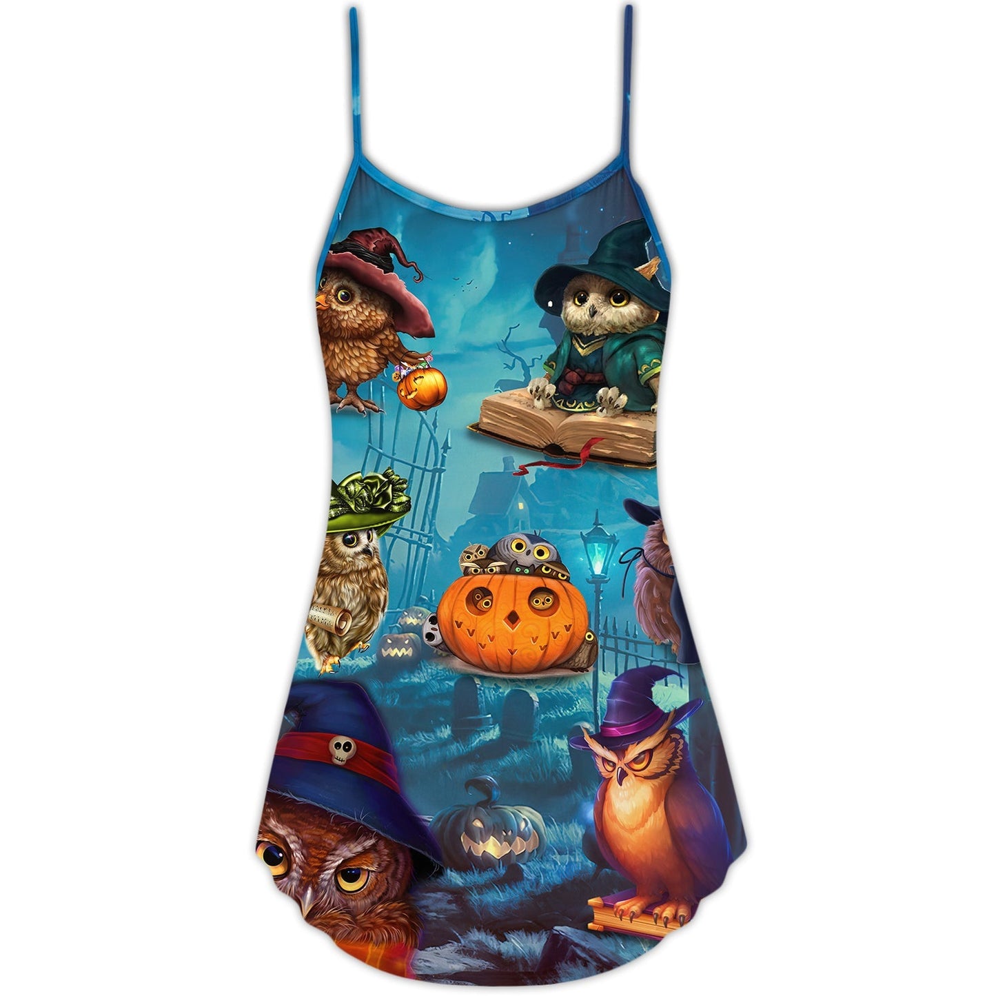 Halloween Owl Witch Sky Night V-Neck Sleeveless Cami Dress For Festivals Travel And Relaxed Casual Summer Wear