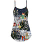 Christmas Skull Dancing Holiday V-Neck Sleeveless Cami Dress For Festive Events And Casual Summer Styling