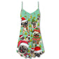 Pugmas Santa Merry Christmas Snow V-Neck Sleeveless Cami Dress For Vacations And Casual Warm Weather Wear