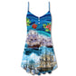 Sailing Starry Night Christmas V-Neck Sleeveless Cami Dress For Festivals Travel And Relaxed Casual Summer Wear