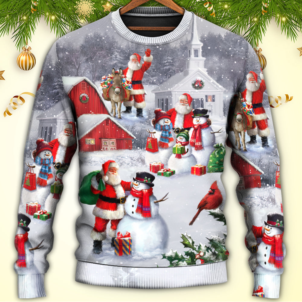 Christmas Santa Snowman Family Town Sweater For Holiday Travel Winter Outings And Cheerful Gift Giving