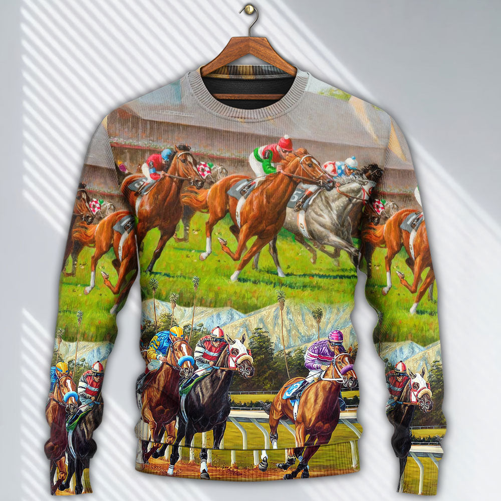 Horse Racing Forward Motion Sweater For Distinctive Animal Artwork Holidays And Thoughtful Gifts
