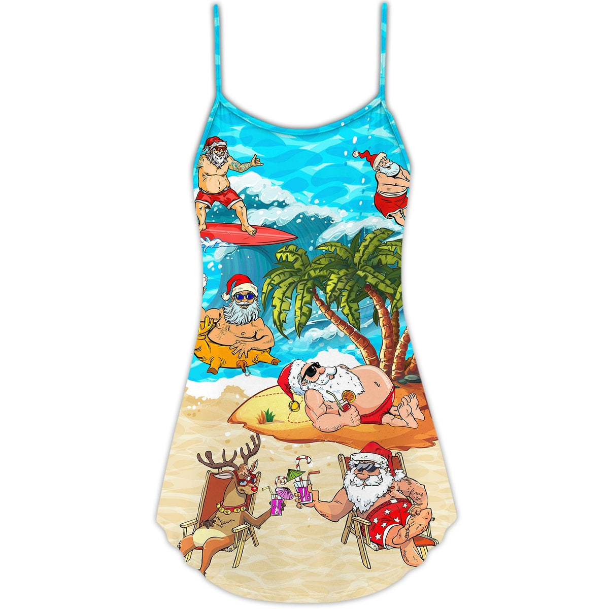 Santa Beach Chill Holiday V-Neck Sleeveless Cami Dress For Festive Events And Casual Summer Styling