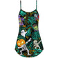 Halloween Dabbing Skeleton Zombie Style V-Neck Sleeveless Cami Dress For Vacations And Casual Warm Weather Wear