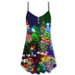 Dinosaur Lover Merry Christmas V-Neck Sleeveless Cami Dress For Festivals Travel And Relaxed Casual Summer Wear