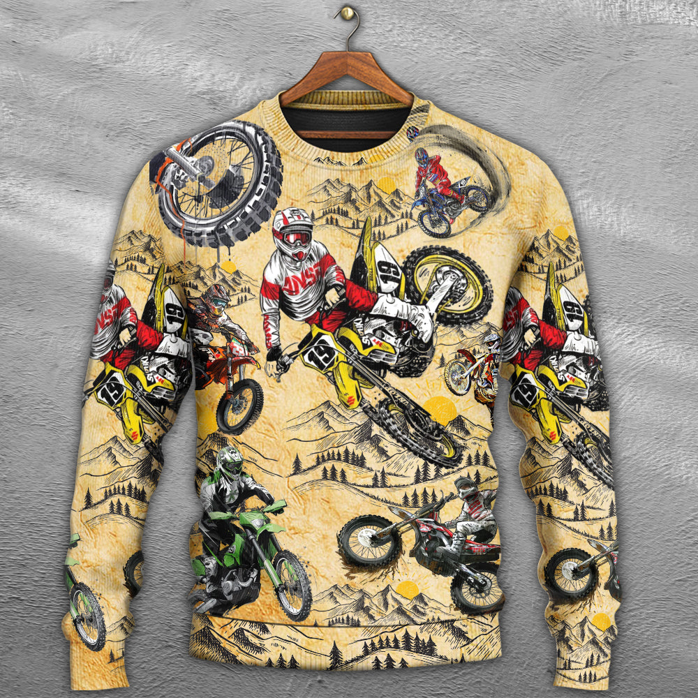 Motocross Biker Vintage Sweater For Automotive Fans Travel Events And Relaxed Casual Wear